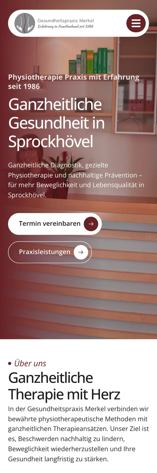 Mobile-Screenshot der Website Gesundheitspraxis Merkel