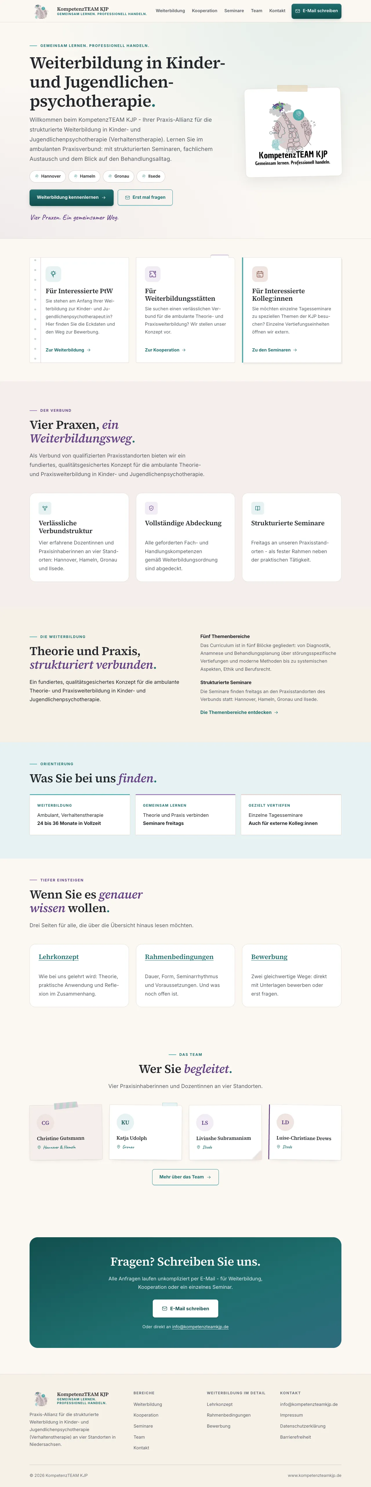 Desktop-Screenshot der Website KompetenzTEAM KJP