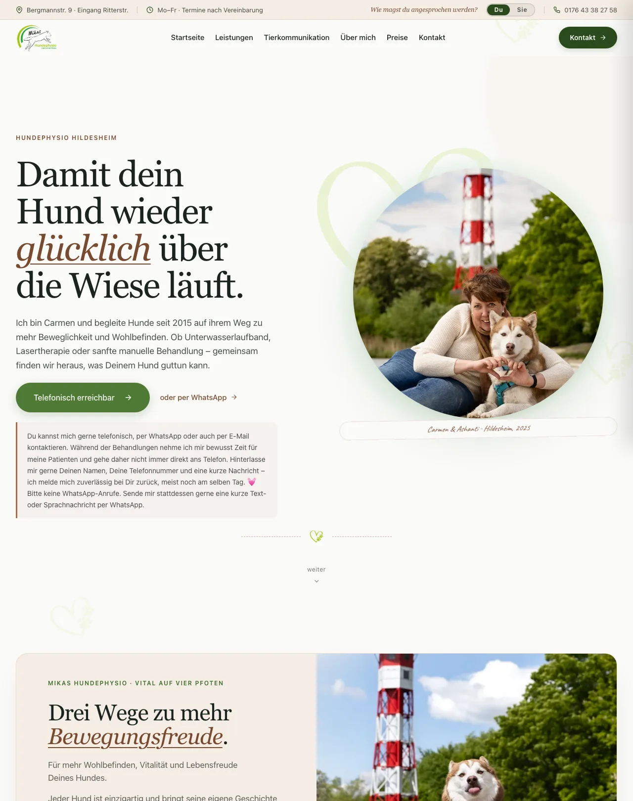 Desktop-Screenshot der Website Mikas Hundephysio