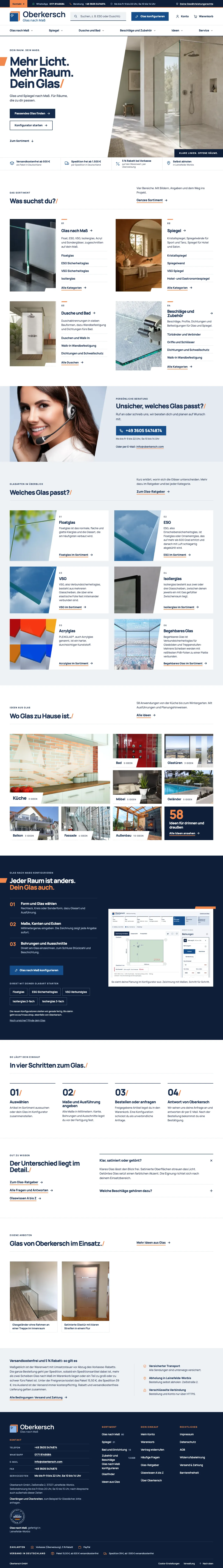 Desktop-Screenshot der Website Oberkersch Glas nach Maß