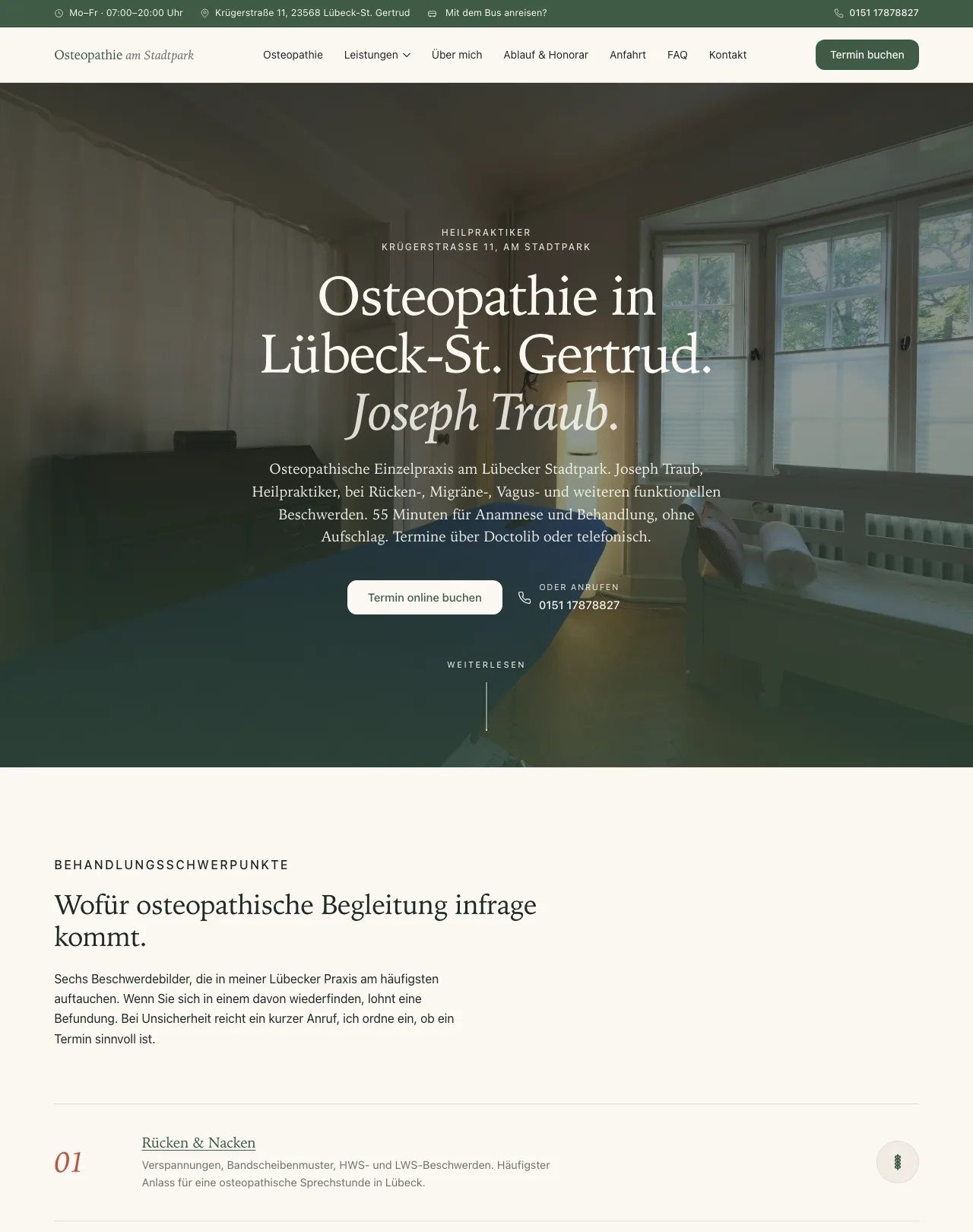 Desktop-Screenshot der Website Osteopathie am Stadtpark