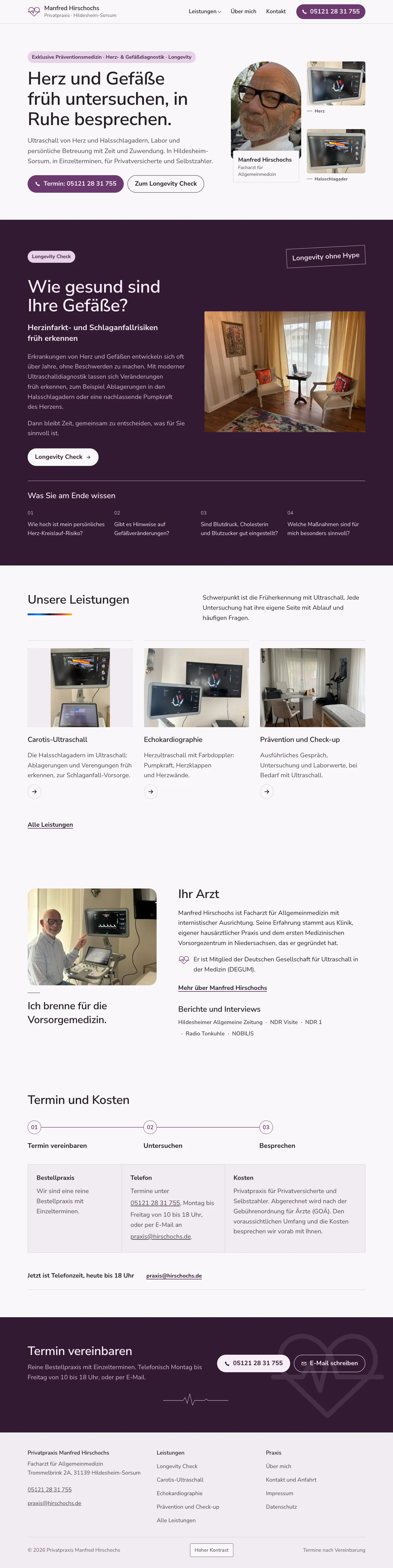 Desktop-Screenshot der Website Privatpraxis Hirschochs