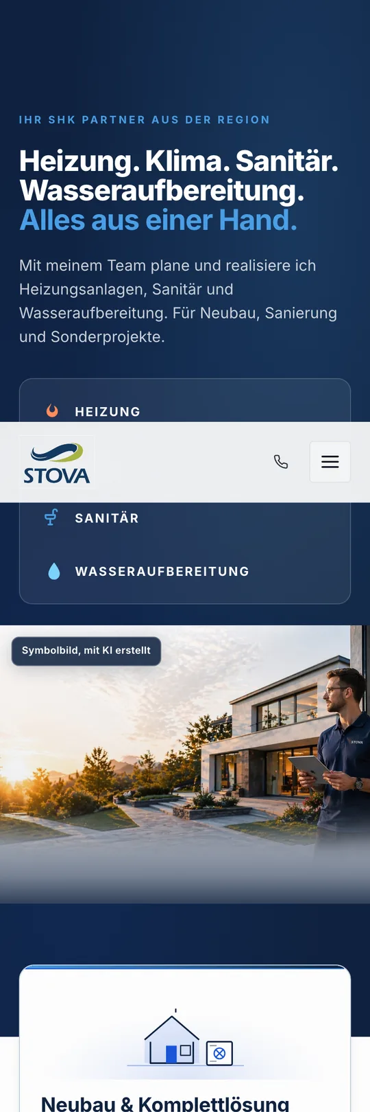 Mobile-Screenshot der Website STOVA Energy