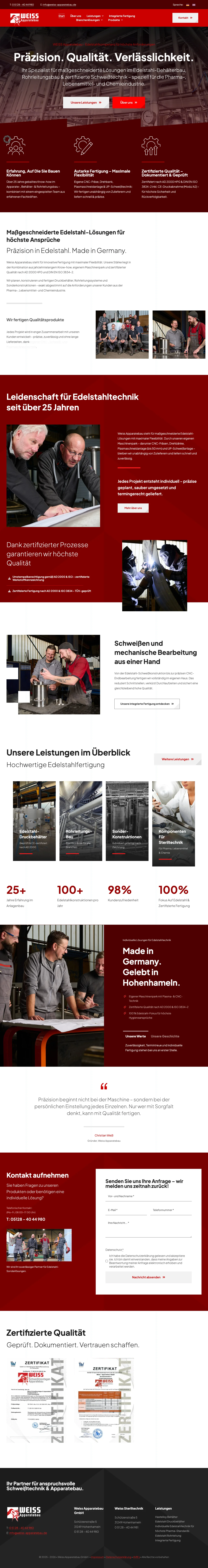 Desktop-Screenshot der Website Weiss Apparatebau GmbH