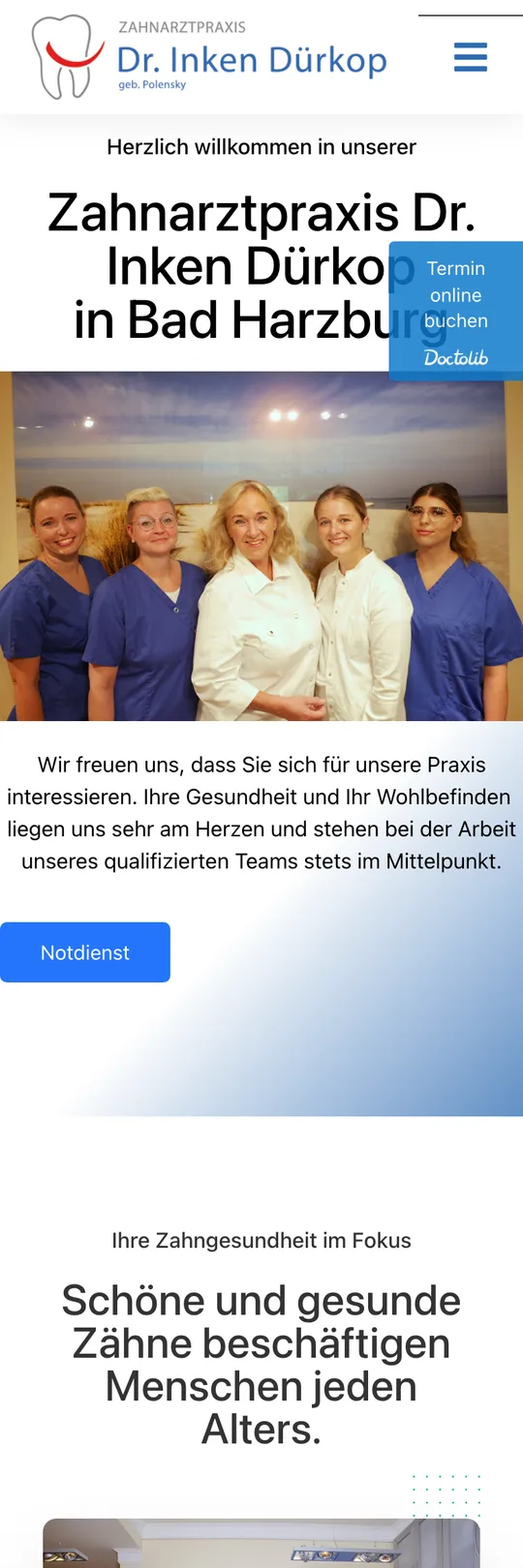 Mobile-Screenshot der Website Zahnarztpraxis Dr. Inken Dürkop